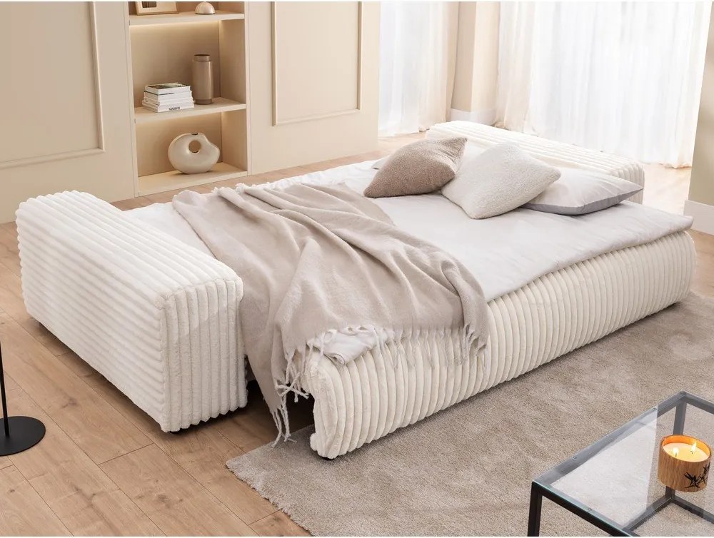 Kremowa sztruksowa rozkładana sofa ze schowkiem 260 cm Justin – Ropez