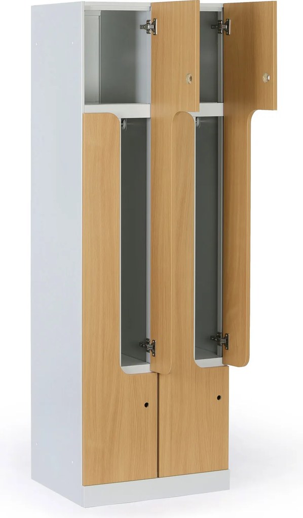 Metalowa szafka ubraniowa S1 Z, 4-drzwiowa, 1850 x 600 x 500 mm, demontaż, zamek mechaniczny z kodem, drzwi laminowane, orzech