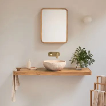 Zestaw Mebli Łazienkowych 130x45 Cm Wiszący Z Drewna Tekowego Neill Drewno Tekowe & Nieregularna - Sklum