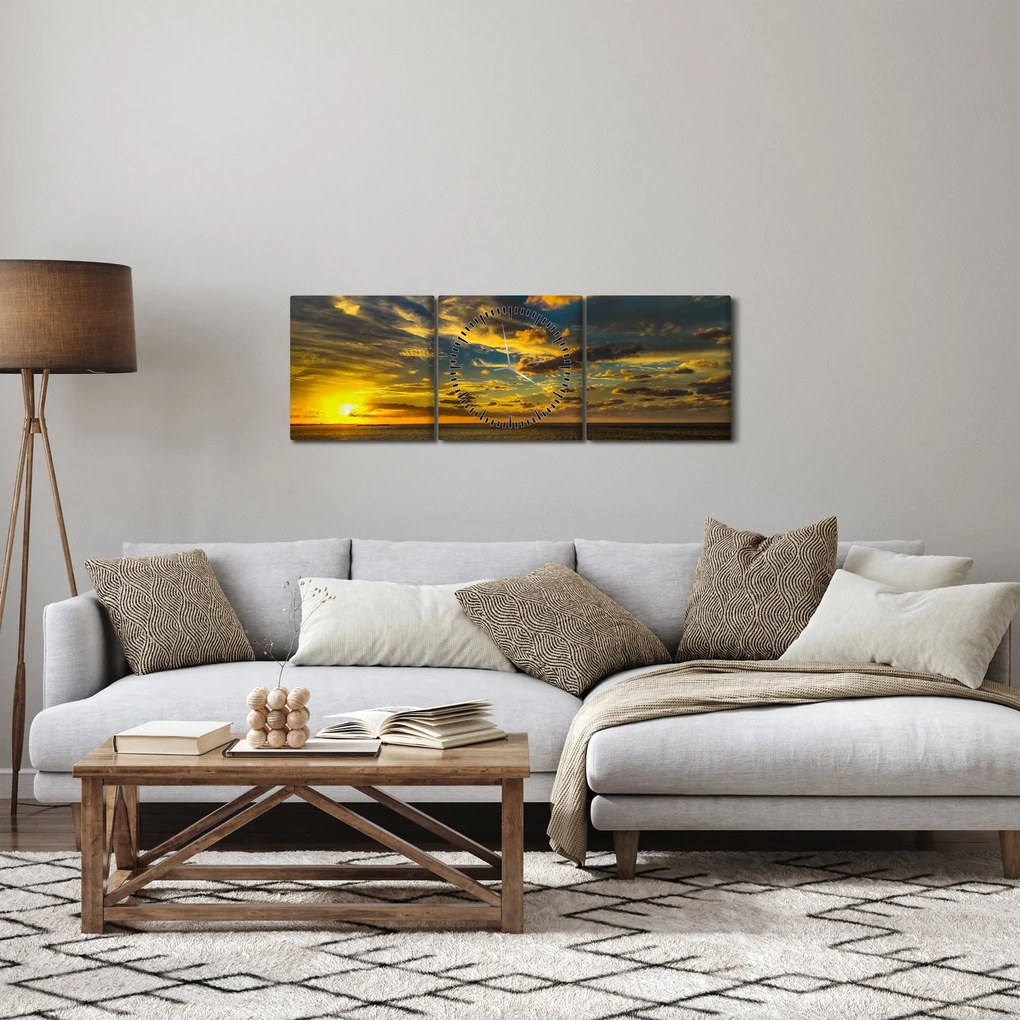 Zachód słońca nad morzem (z zegarem) (90x30 cm)