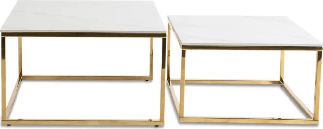 Zestaw Stolików Kawowych TENOR Biały Marmur/Złoty do Salonu Glamour