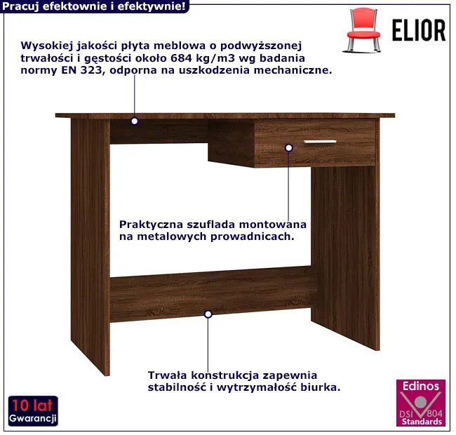 Minimalistyczne biurko do pracy 100 cm brązowy dąb - Axon