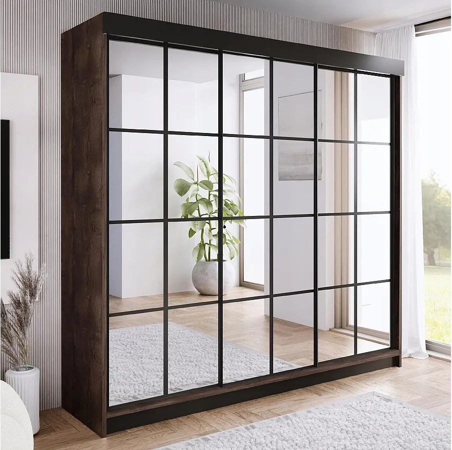 Szafa przesuwna z lustrem BARI 3 jesion ciemny 250