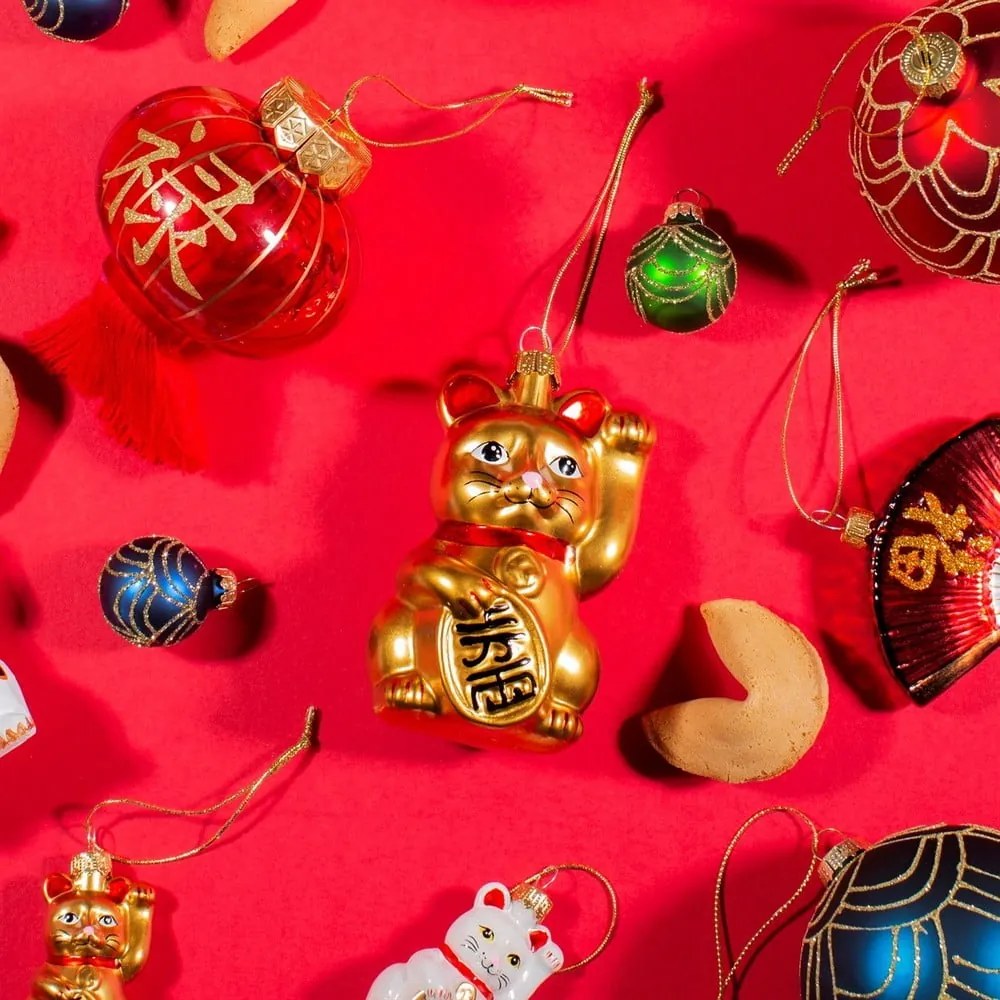 Szklana ozdoba świąteczna wykonana ręcznie 11 cm Lucky Cat – Sass &amp; Belle