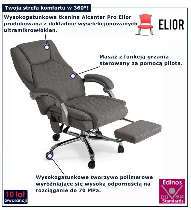 Szary fotel tapicerowany z funkcją masażu - Plix 3X