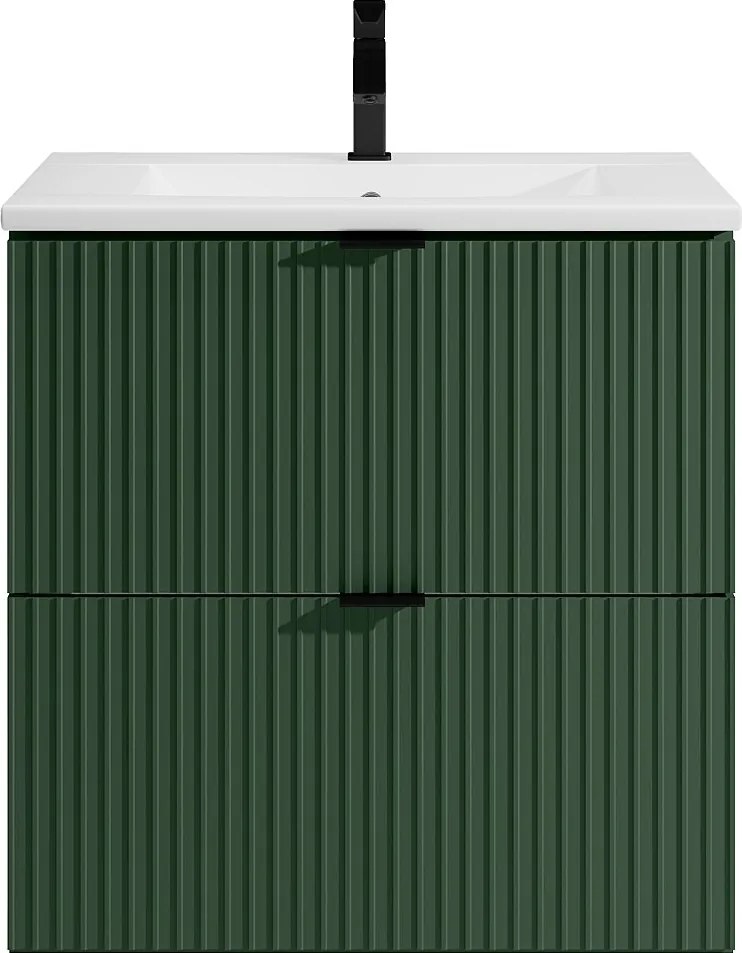 Wisząca szafka pod umywalkę prążkowana  - Matowa zieleń - 60 cm - ZEVINI