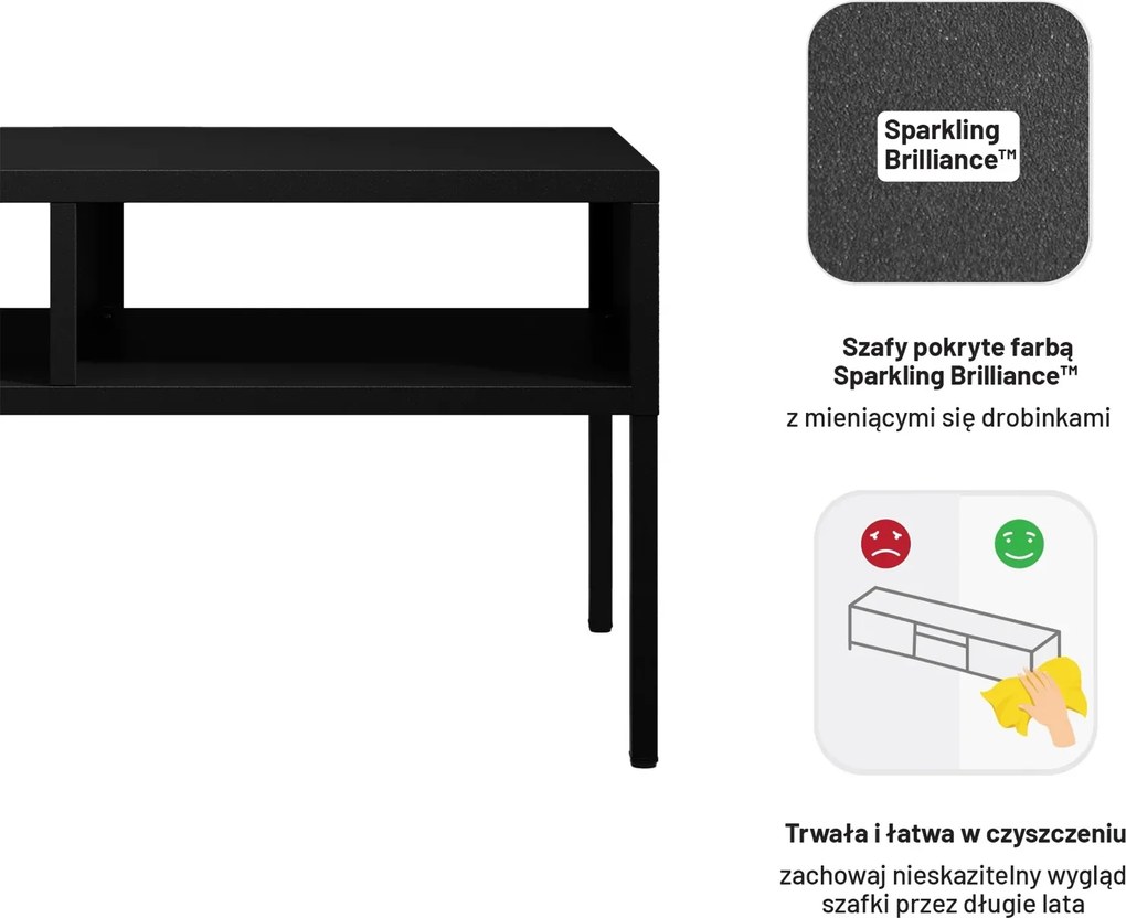 Metalowy stolik kawowy z półkami Modern Matteo, kolor czarny
