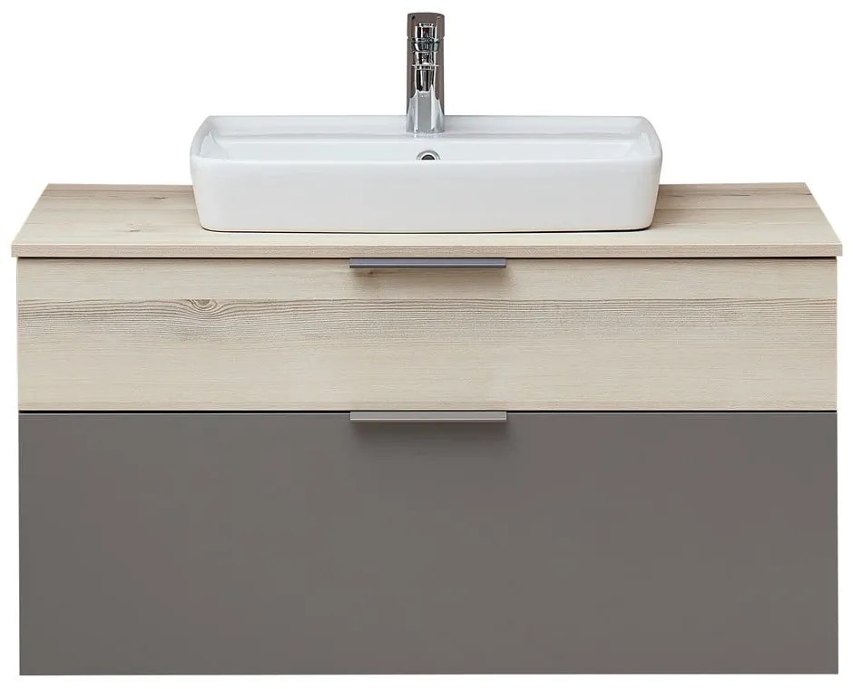 Szara/w naturalnym kolorze wisząca szafka bez umywalki w dekorze sosny 53x101 cm Quickset 394 – Pelipal