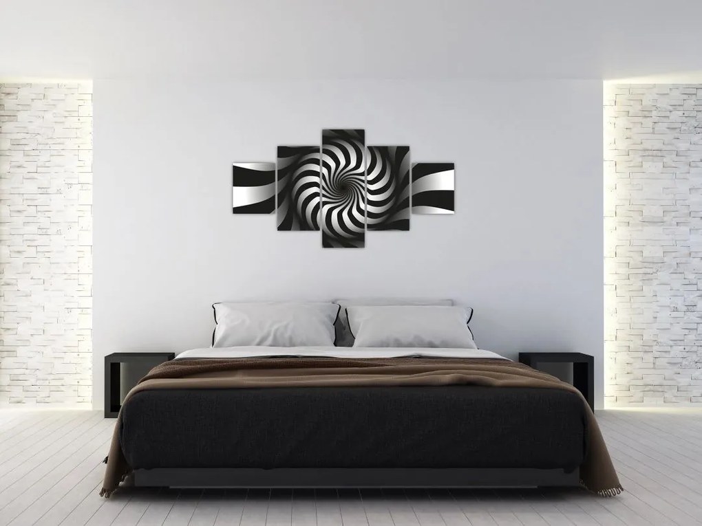Abstrakcyjny obraz czarno - białej spirali (125x70 cm)