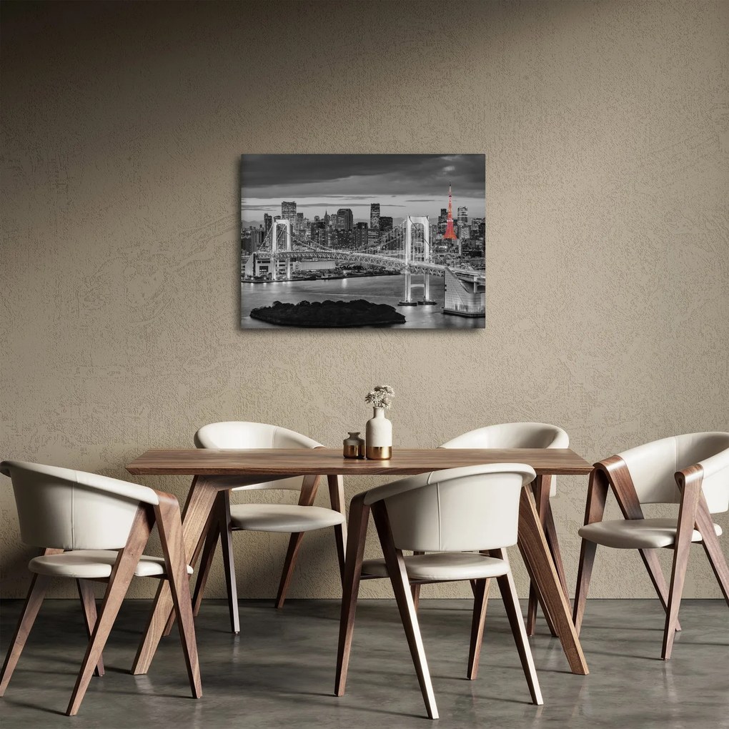 Obraz - Duże miasto z czerwoną wieżą (70x50 cm)