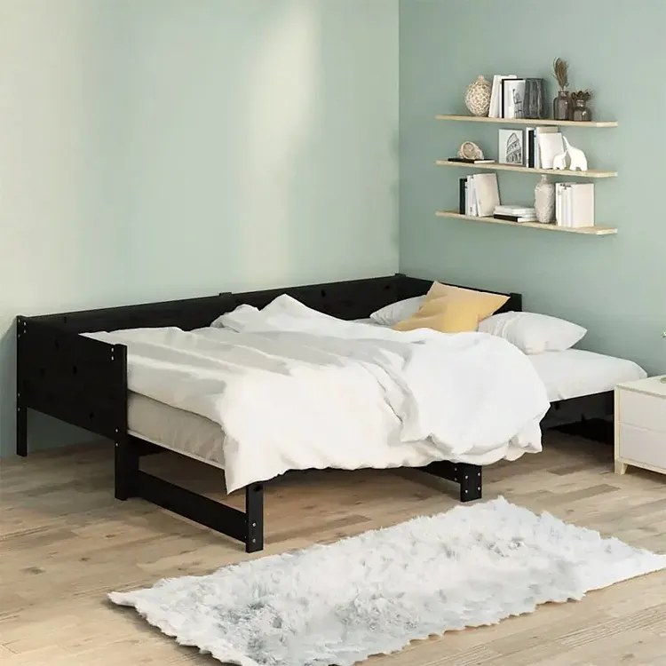 Czarne łóżko rozkładane z litego drewna 2x(80x200) cm - Eluwin 3X