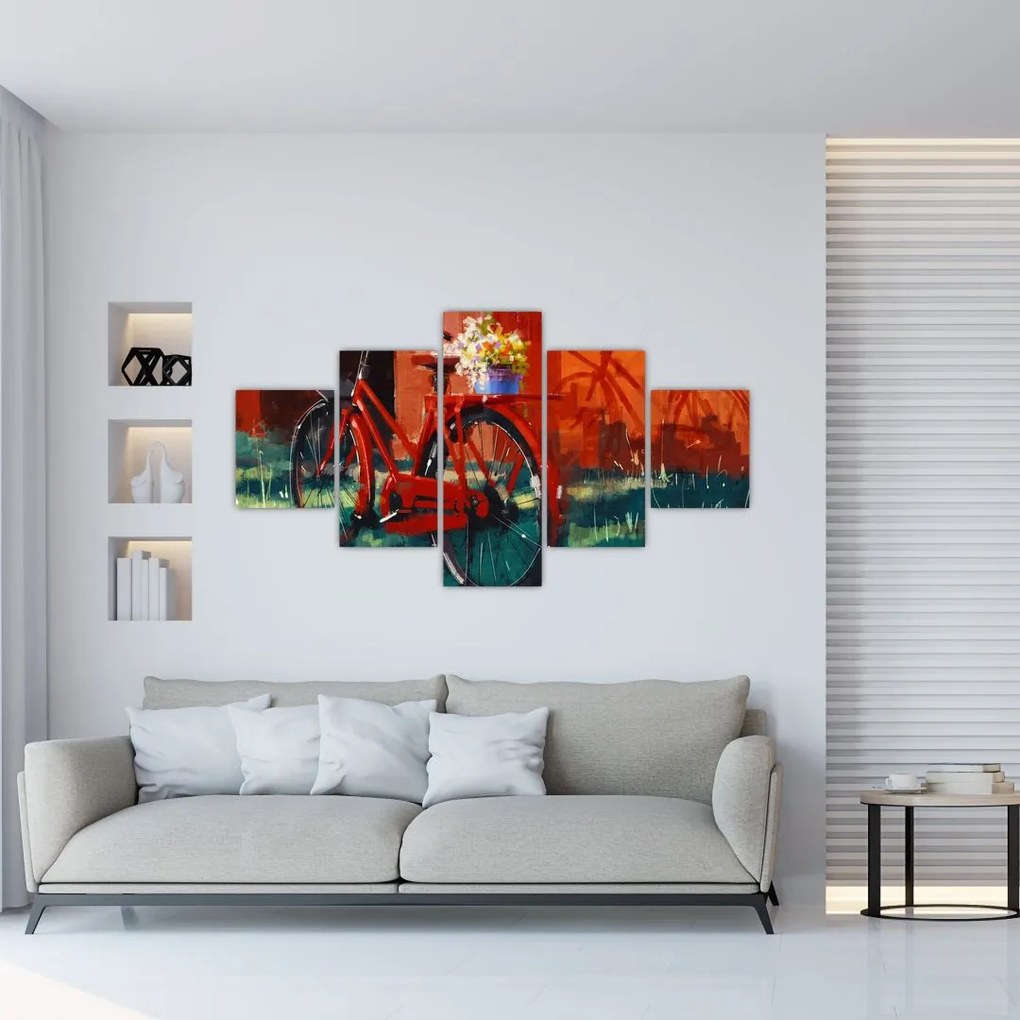 Obraz czerwonego koła, malowanie akrylowe (125x70 cm)