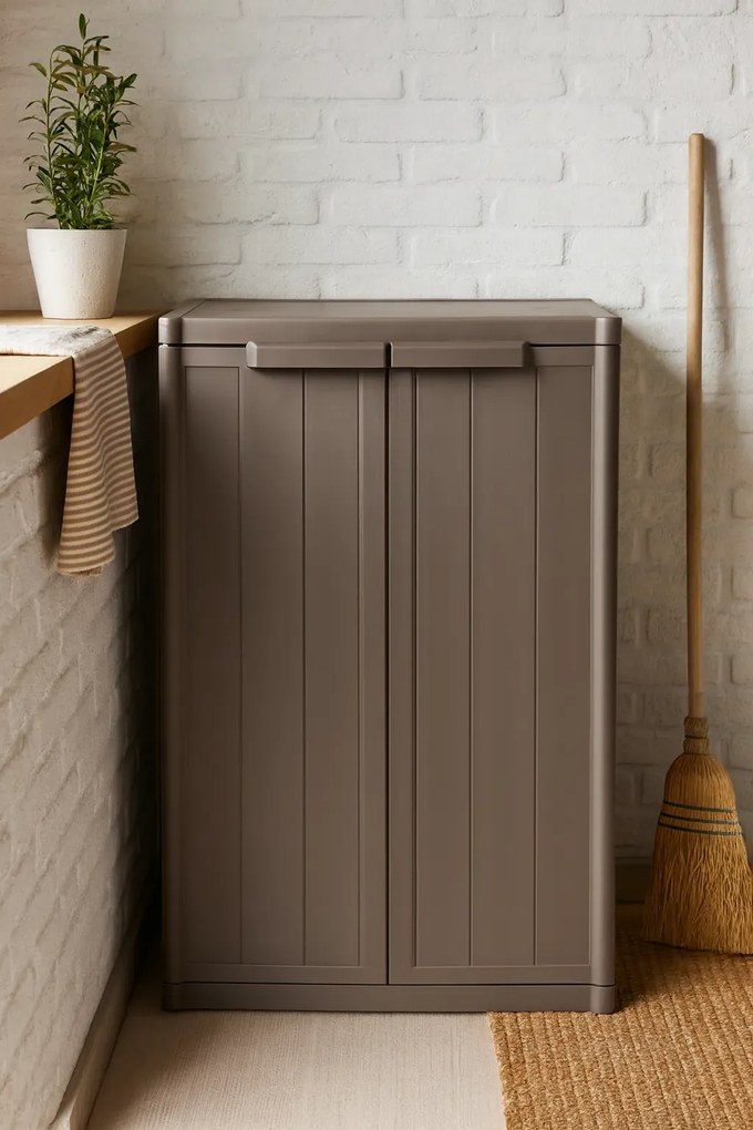 Brązowa szafka z 2 półkami na balkon i do garażu M6-G39