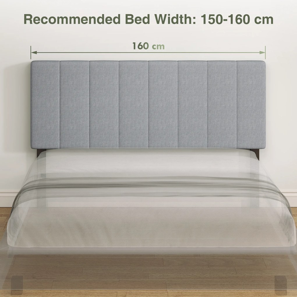 HOMCOM Zagłówek 3-stopniowo regulowany zagłówek łóżka z metalowymi nóżkami wygląd lnu do sypialni 160x10x106/116/126 cm Szary | Aosom PL