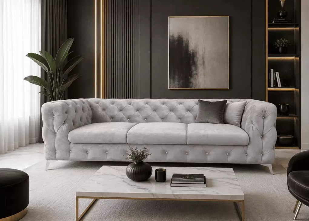 Sofa 3 osobowa Moet głęboko pikowana elegancka do salonu na nóżkach