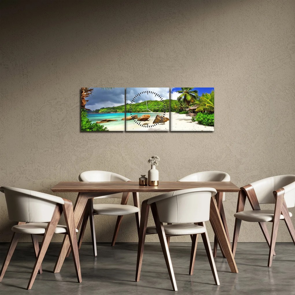 Obraz - Takamaka, Seszele (z zegarem) (90x30 cm)