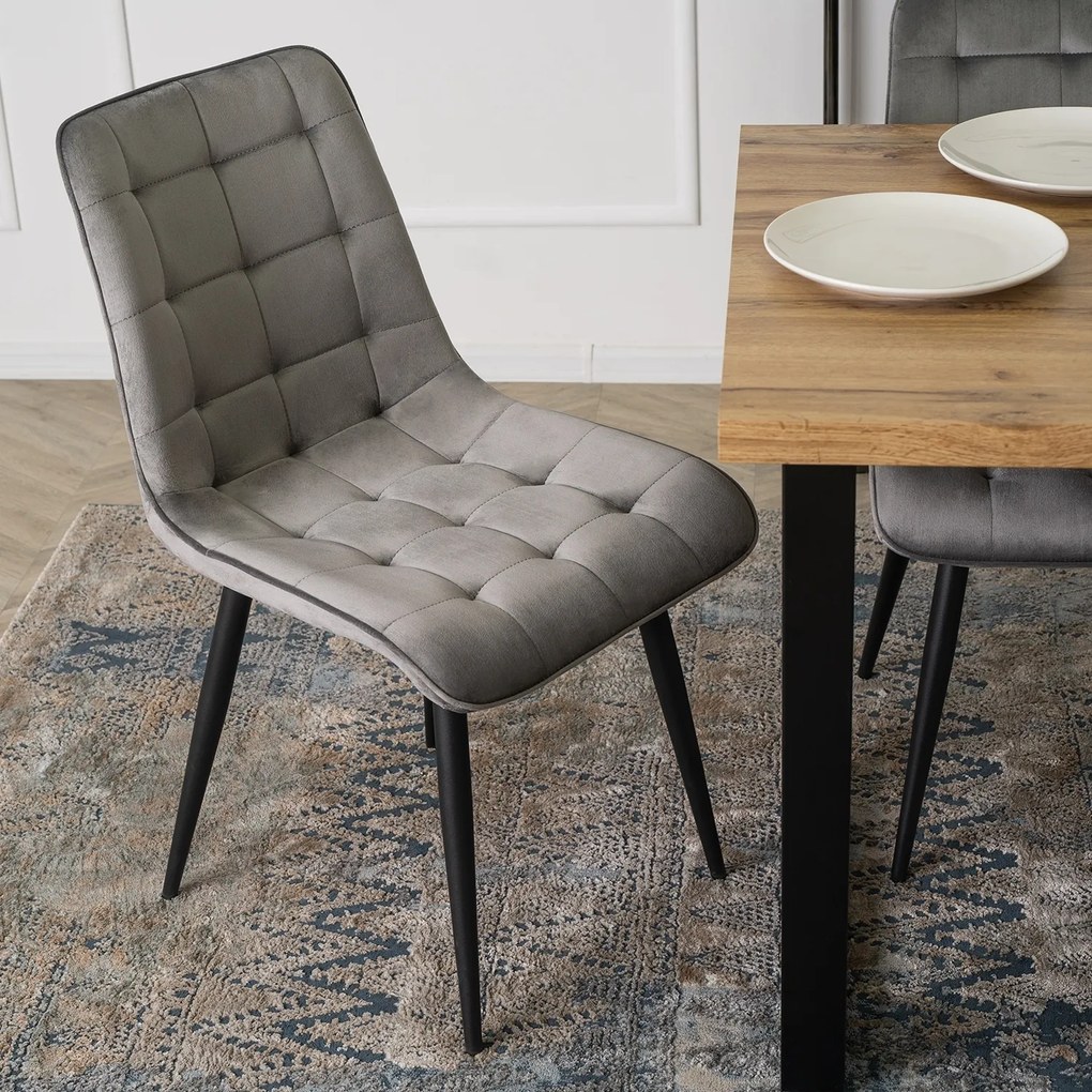 Krzesło Tapicerowane GOMEZ Szare Welurowe Nowoczesne Loft