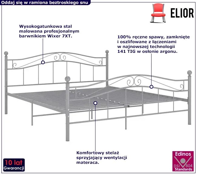 Szare metalowe łóżko w stylu loft 180x200 cm - Iroz