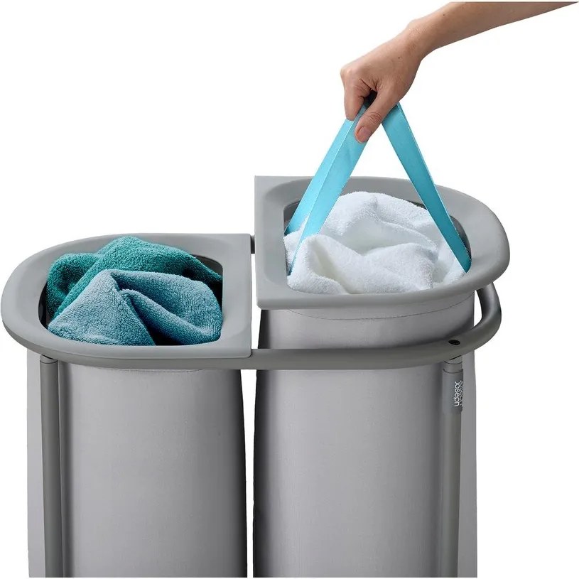 Jasnoszary tekstylny kosz na pranie 2x40 l Duo – Joseph Joseph