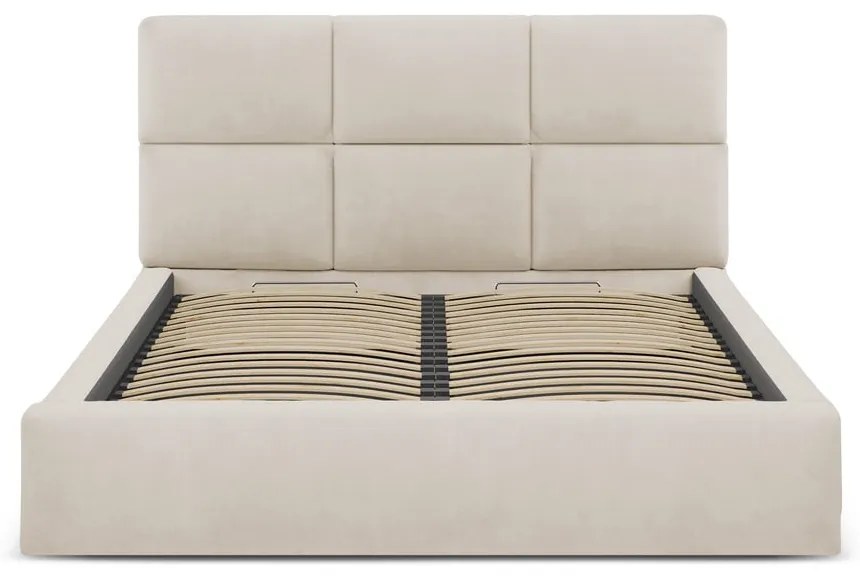 Beżowe tapicerowane łóżko dwuosobowe ze schowkiem ze stelażem 160x200 cm Libera – Windsor &amp; Co Sofas