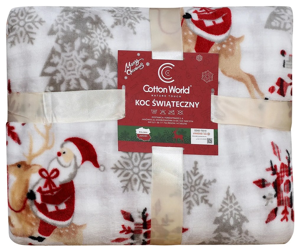 Biały świąteczny koc z mikropluszu NORTH POLE Rozmiar: 200 x 220 cm