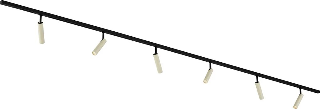Nowoczesny system oświetlenia szynowego Slimline Uzzy z 6 reflektorami w kolorze beżowym i czarnym - 1-fazowy