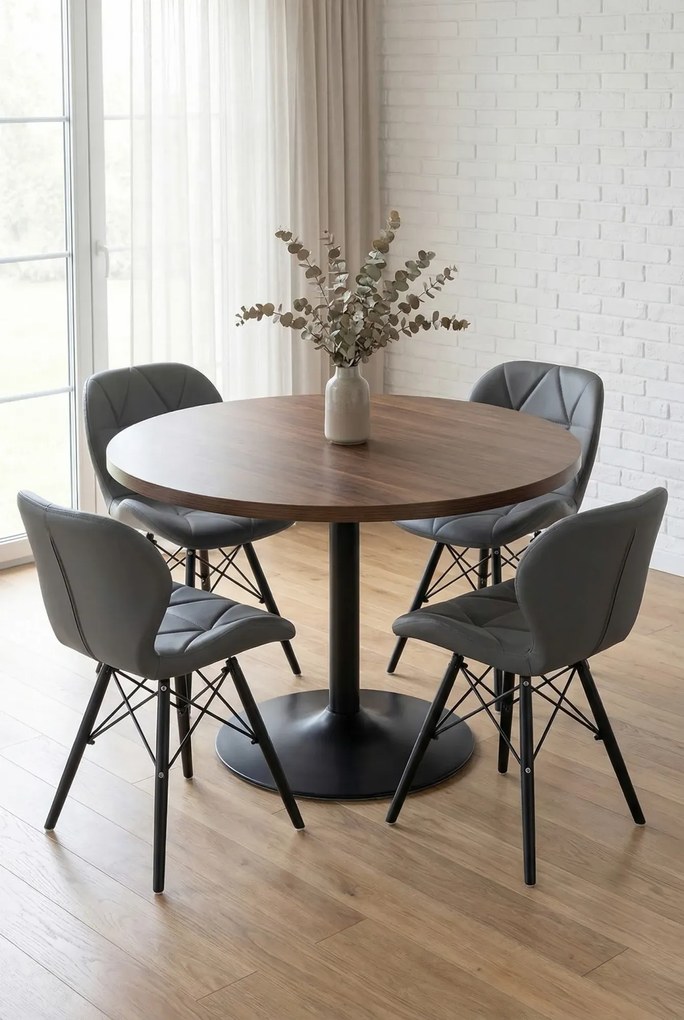 Zestaw 4 szt szarych pikowanych krzeseł kuchennych W8-S72