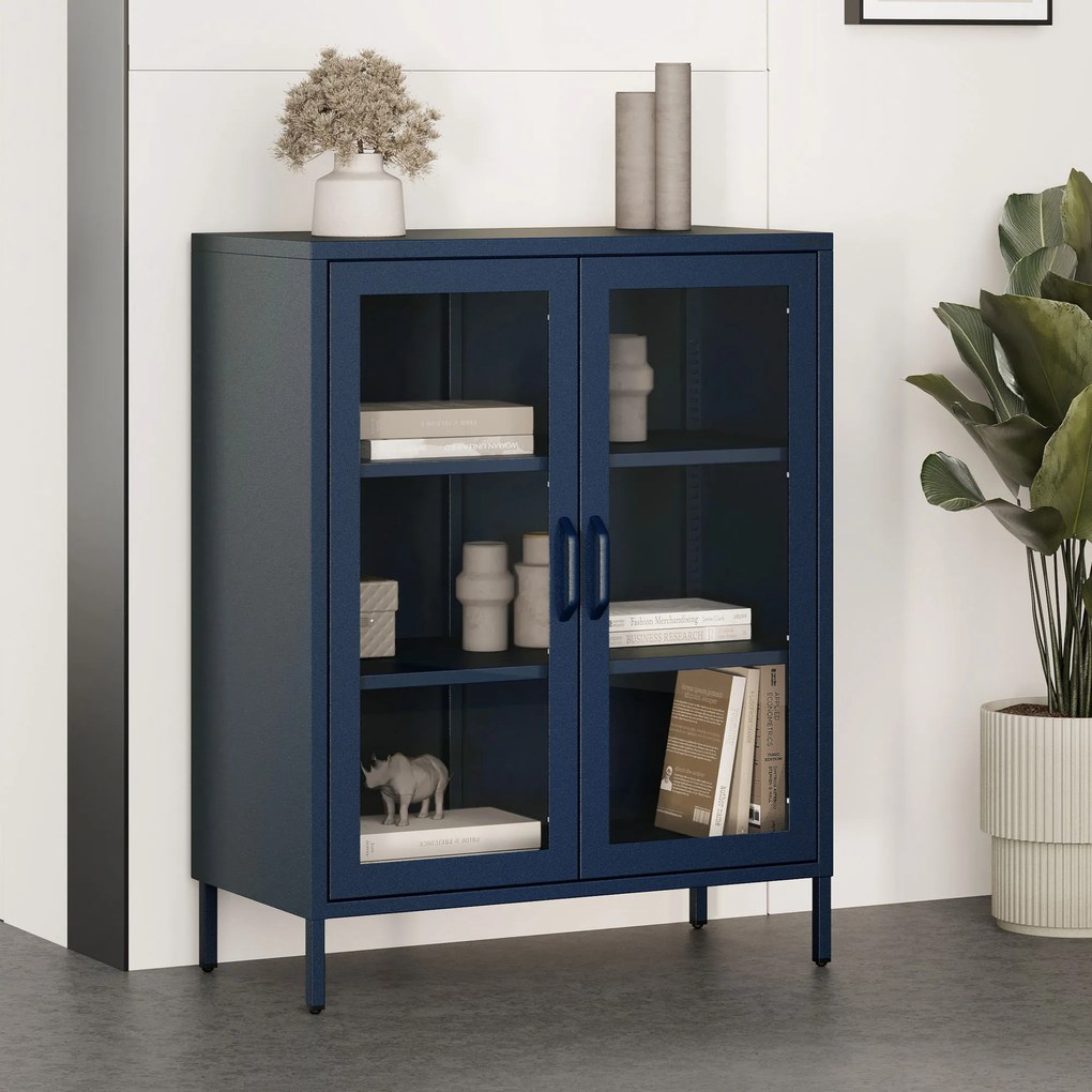 Witryna przeszklona niska granatowa: Modern GINA, 800 x 1015 x 400 mm