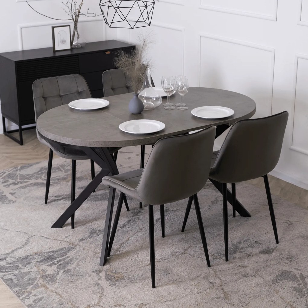 Stół Okrągły Rozkładany LUGO 90-190 cm Beton/Czarny Loft