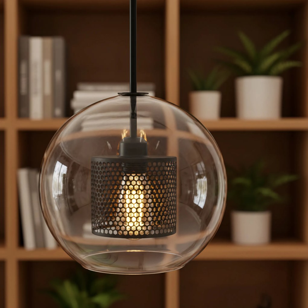 Lampa wisząca szklana loft APP557-1CP 20cm czarna