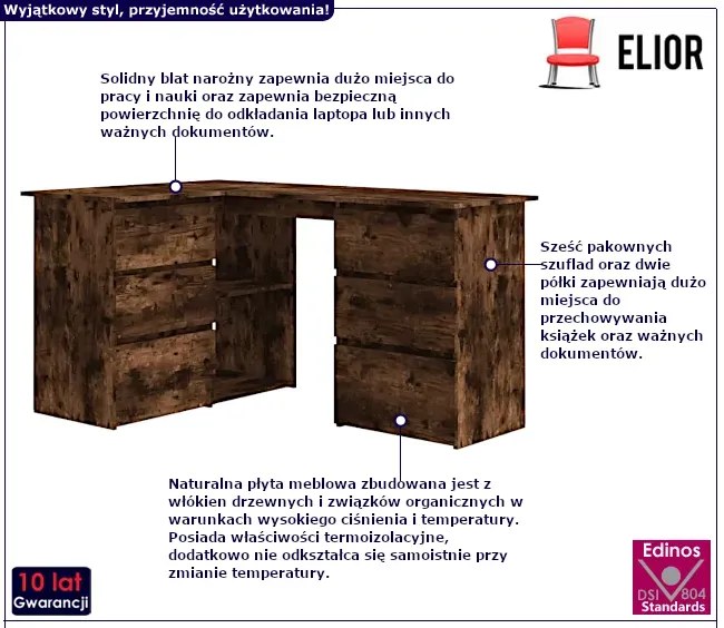 Biurko narożne w kolorze przydymionego dębu C2-R80