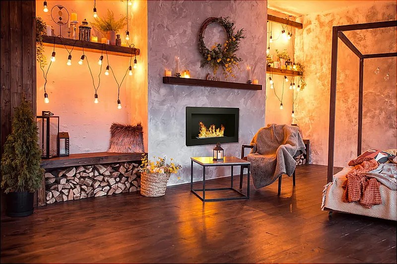 Biokominek ścienny lub do zabudowy Lucca Black, dł. 90 x gł. 12 x wys. 40