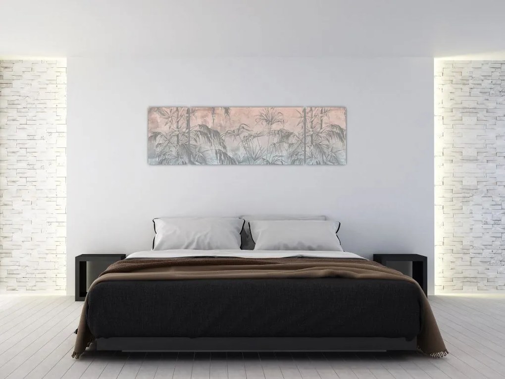 Obraz - Tropikalne rośliny na ścianie (170x50 cm)