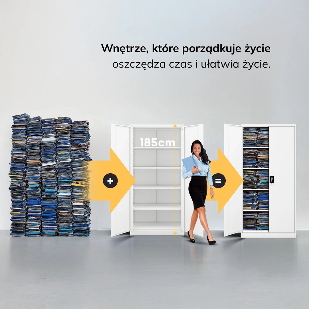 Szafa biurowa na dokumenty biała: JAN, 900 x 1850 x 400 mm