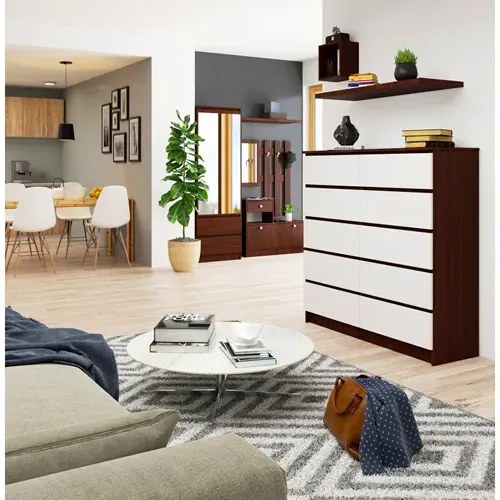 Komoda do salonu z szufladami wenge + biały P9-M15