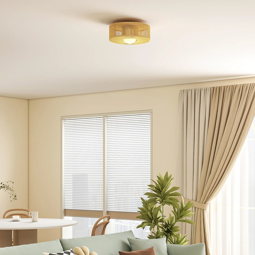 HOMCOM Lampa sufitowa, wisząca lampa boho z oprawką G9 LED, abażur ze sznurka konopnego okrągły