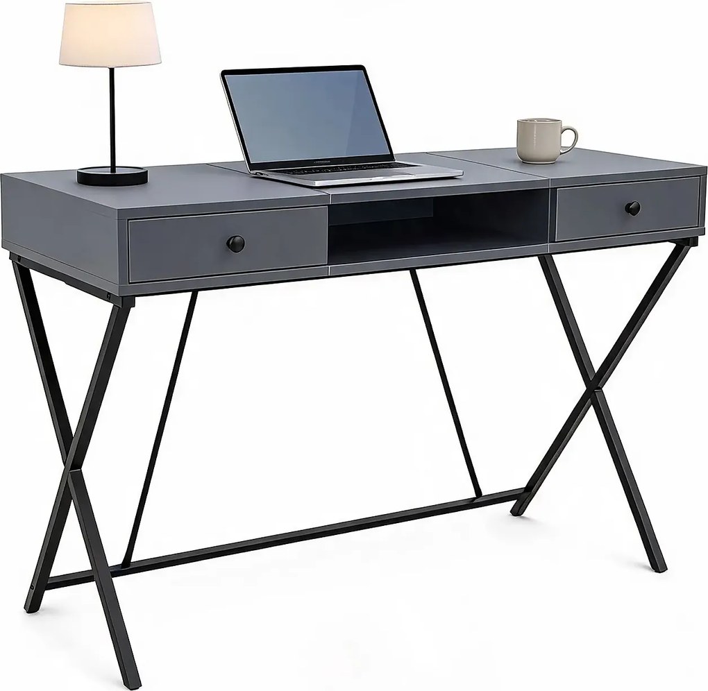 Grafitowe loftowe biurko z szufladami 120 cm G1-F26