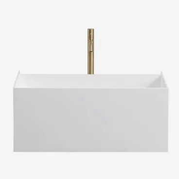 Zestaw Wiszących Mebli Łazienkowych Z Żywicy Zintegrowany Z Umywalką I Oświetleniem Led Nerine - Sklum