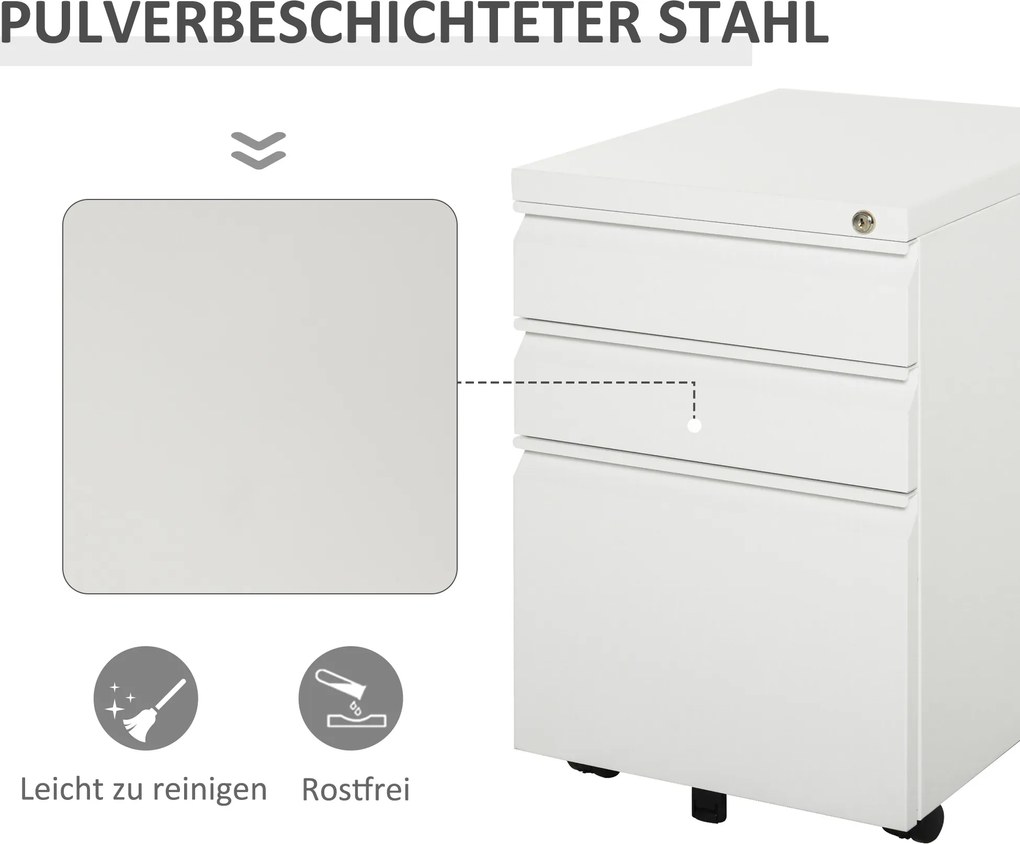 Vinsetto Szafka na dokumenty szafka biurowa kontener biurowy na kółkach z 3 szufladami stal biały