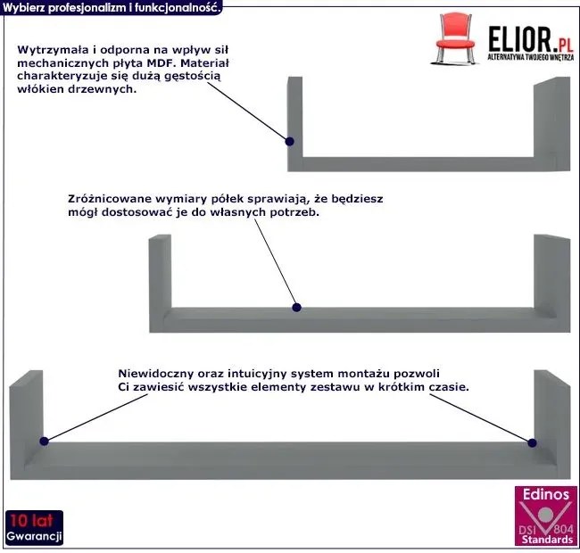 Zestaw szarych półek ściennych - Baffic 3X