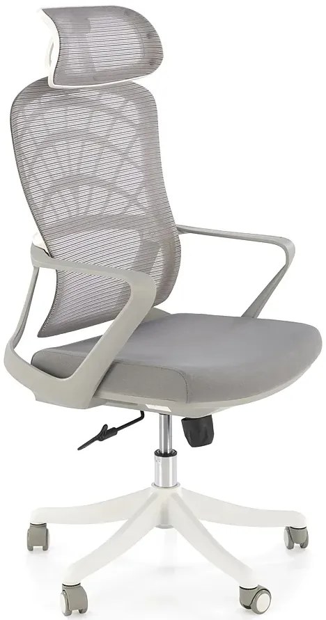 Popielaty fotel obrotowy z regulowanym zagłówkiem D5-F63