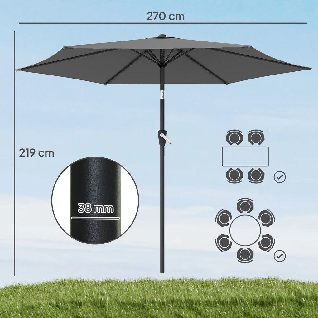 Outsunny Parasol Ø270 cm Regulowany Balkonowy z Korbką UV 50+ Ogrodowy Ciemnoszary | Aosom PL