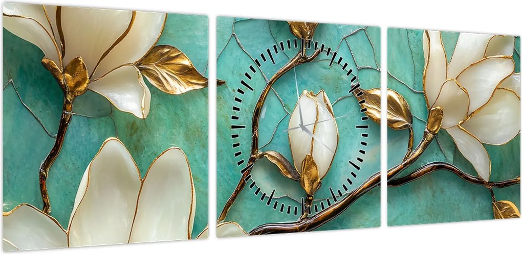 Obraz - 3D magnolie (z zegarem) (90x30 cm)