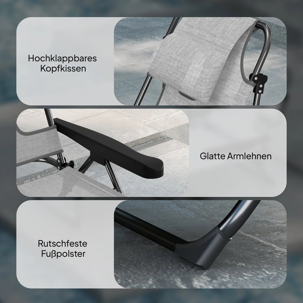 Outsunny Leżak słoneczny Ogrodowe Leżanki Relaksacyjne, składany, odporny na warunki atmosferyczne, 194 cm x 72 cm x 89 cm, Czarny + Ciemnoszary