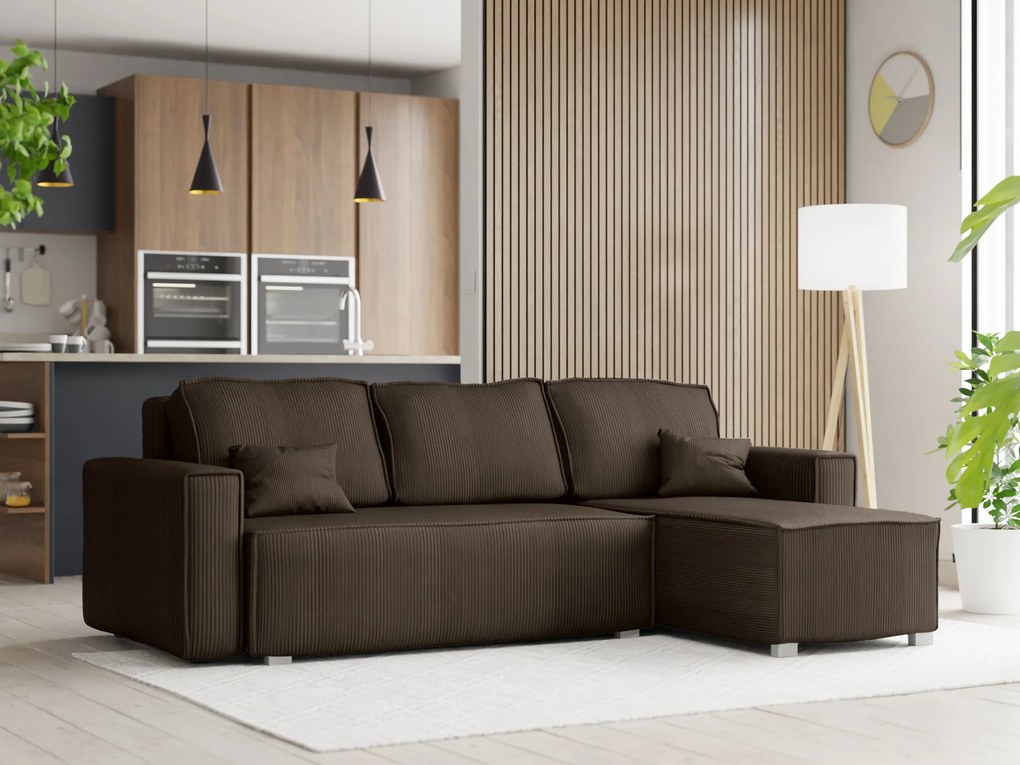 Rozkładana narożna sofa SMART COSARO ciemnobrązowa, dwustronna + 2 poduszki GRATIS