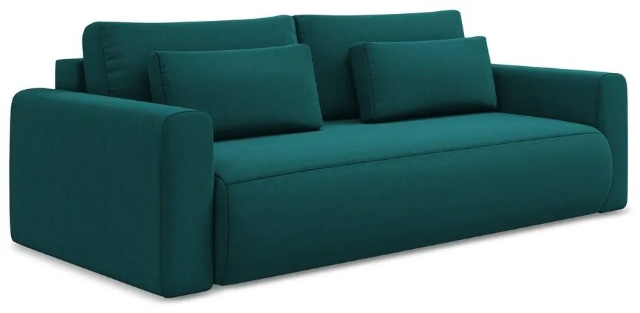 Turkusowa aksamitna rozkładana/ze schowkiem sofa 238 cm Kapua – Makamii