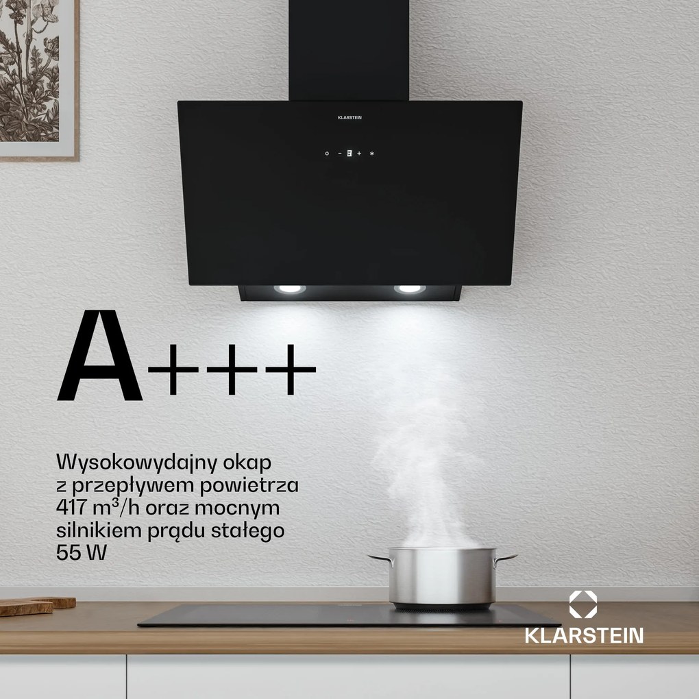 Klarstein Laurel 60cm 417m³/h Okap Przyścienny Skośny Czarny