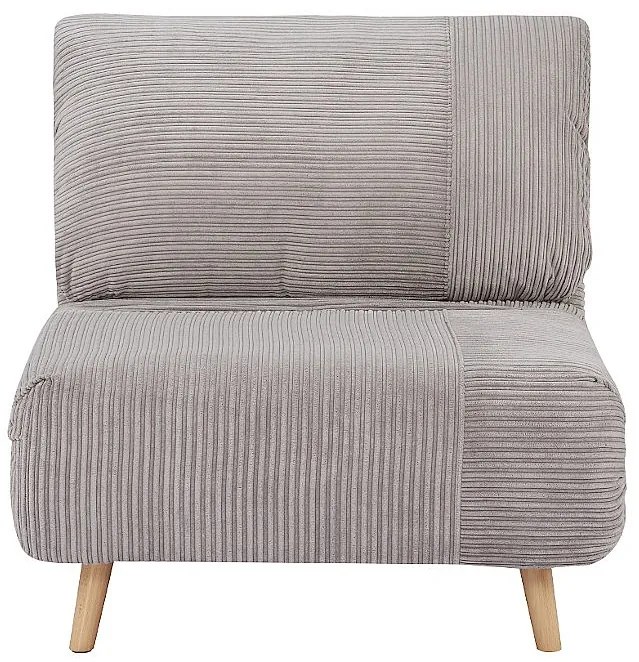 Rozkładany fotel welurowy prążkowany PALULA - jasnoszary