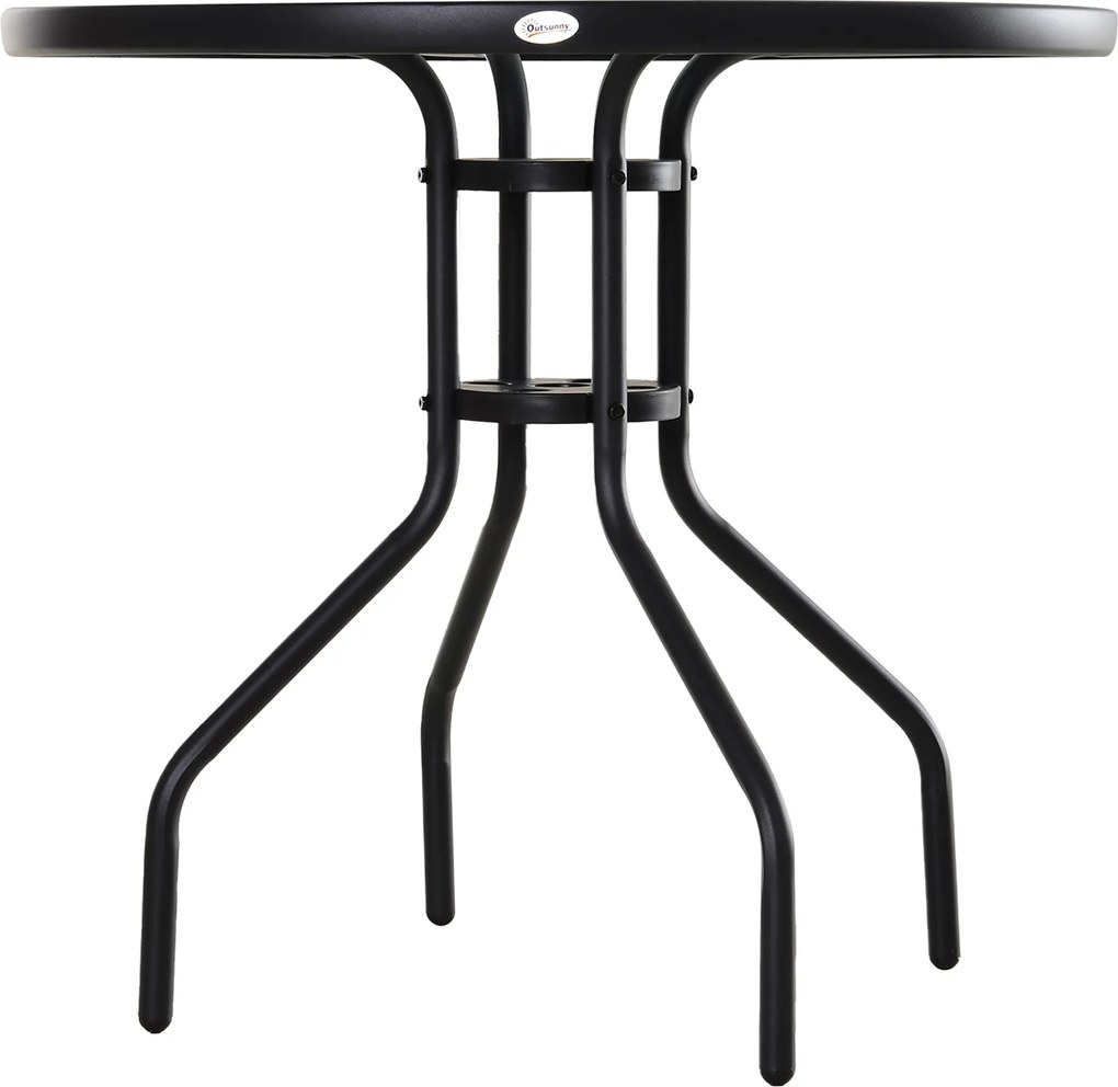Outsunny® stół ogrodowy balkonowy bistro meble ogrodowe otwór na parasol szkło hartowane + metal czarny ø80 x 72 cm