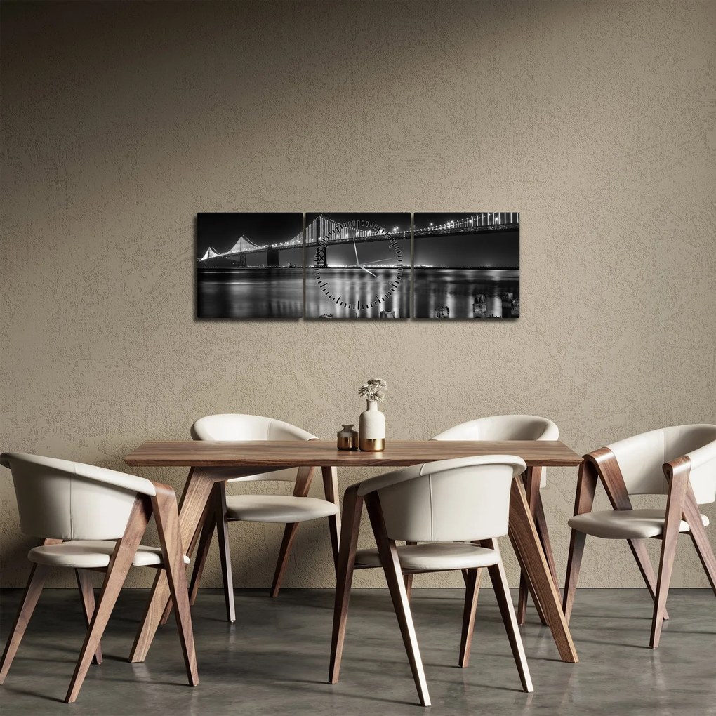 Obraz - Czarno - biały most (z zegarem) (90x30 cm)